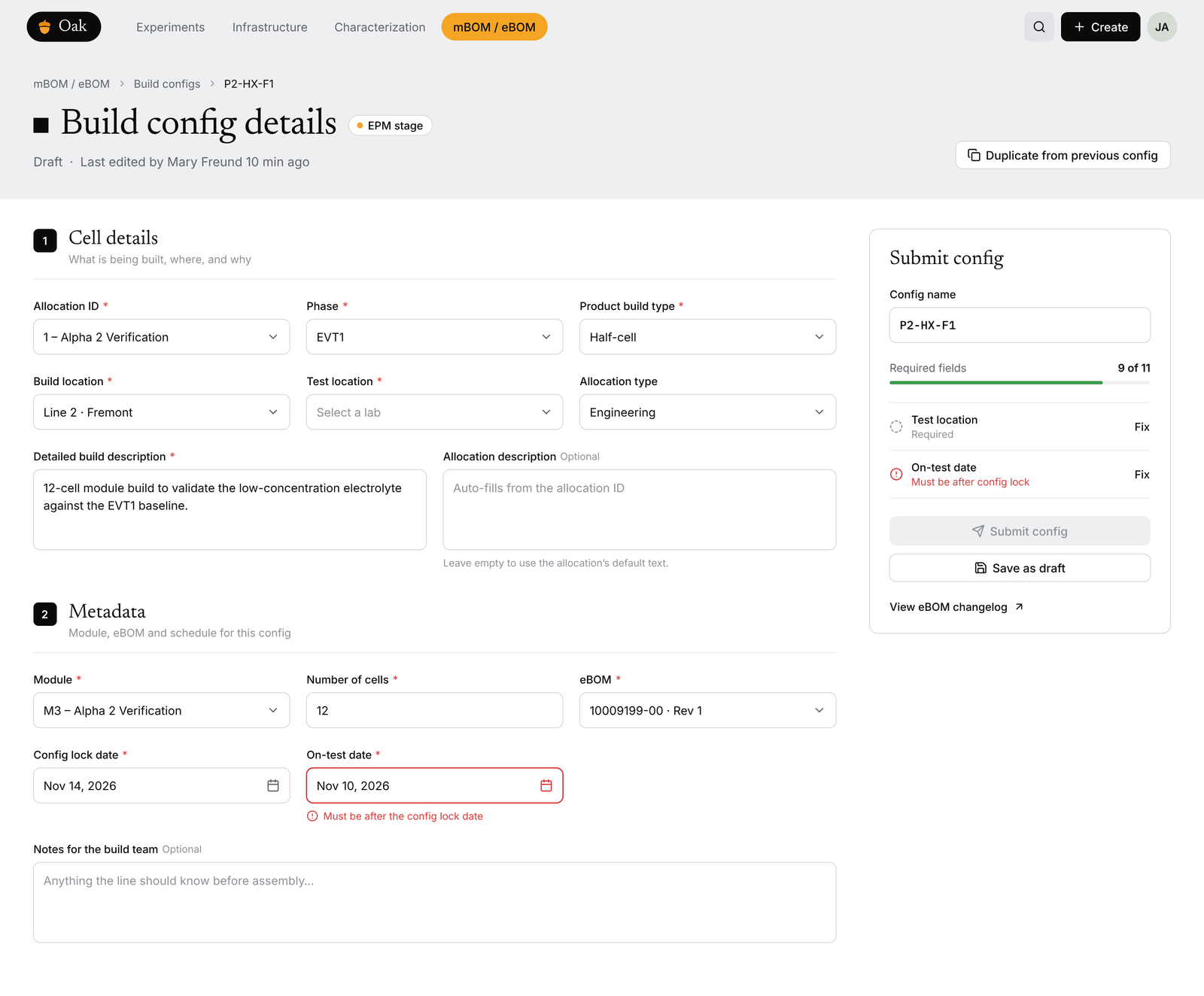 Form Energy battery manufacturing platform: build config details