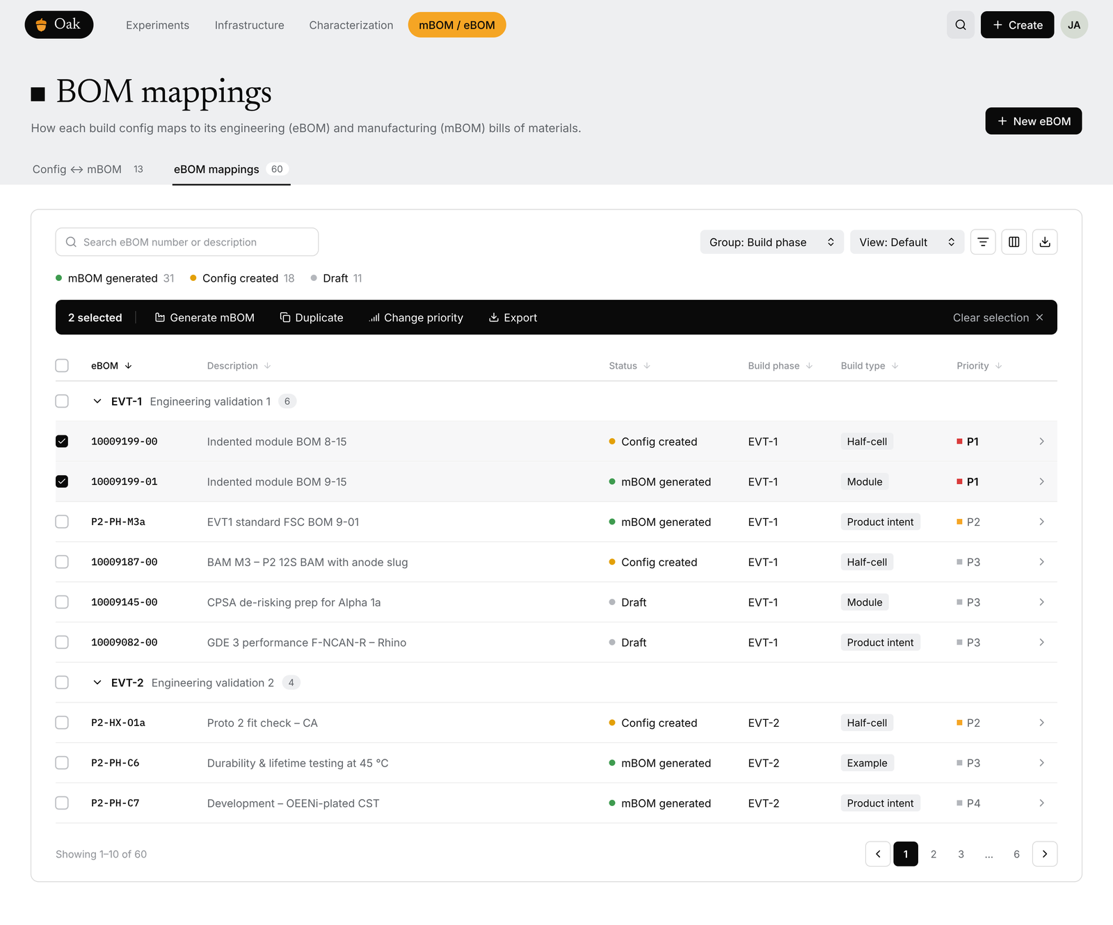 Form Energy battery manufacturing platform: ebom mappings